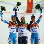 Mikaela Shiffrin Olympic gold - Mikaela Shiffrin competing in Olympic slalom skiing race