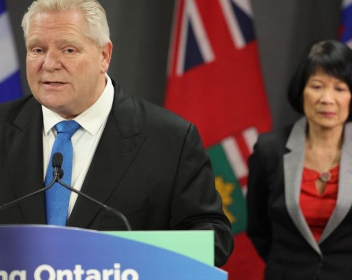 Olivia Chow re-election - Ontario Premier Doug Ford speaking to reporters at a press conference