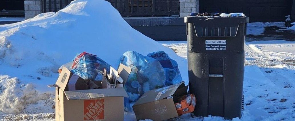 Peel recycling program - Multiple recycling and garbage bins showing the confusion residents face with new sorting rules