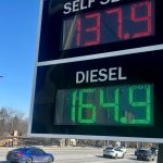gas prices Canada - Gas station price display showing elevated fuel costs